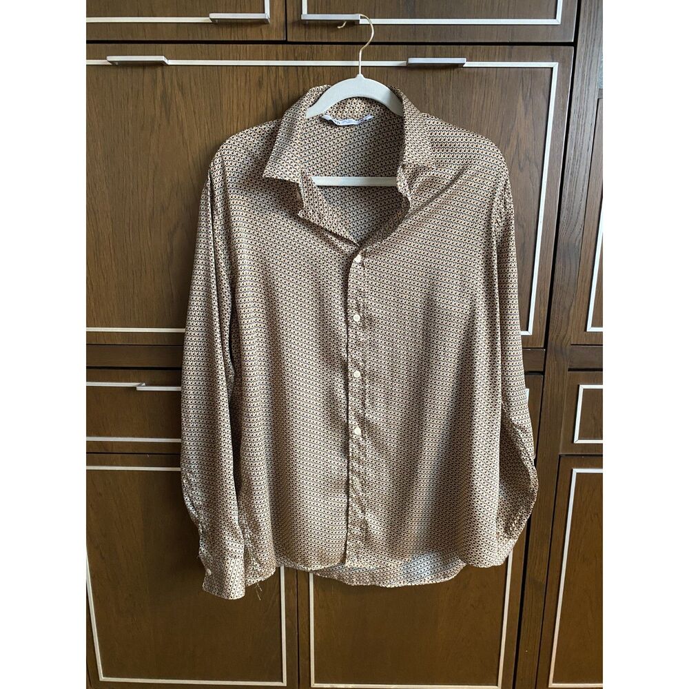 ZARA Women's Silk Shirt Beige/Brown Size LARGE